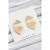 Pirinç Mermer Desenli Vintage Geometrik Model Gold Renk Kadın Küpe