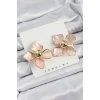 Pirinç Pembe Çiçek Vintage Model Gold Renk Kadın Küpe