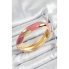 Pirinç Pembe Mineli Baklava Model Gold Renk Kadın Kelepçe