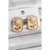Pirinç Pembe Mineli Papatya Figürlü Sanatsal Portre Model Gold Renk Kadın Küpe