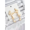 Pirinç Sedef Sallantılı Mermer Desenli Kelebek Model Gold Renk Vintage Kadın Küpe