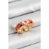 Pirinç Turuncu Mineli Çiçek Motifli Gold Renk Ayarlanabilir Kadın Yüzük