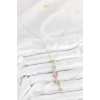 Pirinç Zincir Pembe Gold Renk Zirkon Taşlı Y Kolye