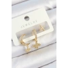 Pirinç Zirkon Taşlı Çiçek Ve Ay Model Gold Renk 3lü Çift Kadın Küpe Set