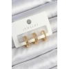 Pirinç Zirkon Taşlı Halka Model Gold Renk 3lü Çift Kadın Küpe Set