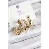 Pirinç Zİrkon Taşlı Halka Model Gold Renk 3lü Kadın Küpe