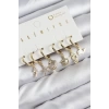Pirinç Zirkon Taşlı İstiridye Balina Ve Yıldız Gold Renk 6lı Küpe Set
