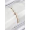 Pirinç Zirkon Taşlı Kalp Model Ezme Zincir Gold Renk Kadın Bileklik