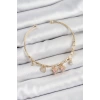 Pirinç Zirkon Taşlı Pembe Kalp Model Gold Renk Charm Bileklik