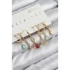 Pirinç Zirkon Taşlı Sallantılı Model Gold Renk 6lı Küpe Set