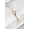 Pirinç Zirkon Taşlı Sonsuzluk Kalp Model Gold Renk Kadın Bileklik