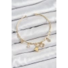 Pirinç Zirkon Taşlı Tavşan Ve Kalp Model Gold Renk Charm Bileklik