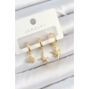 Pirinç Zirkon Taşlı Yıldız Model Gold Renk 3lü Çift Kadın Küpe Set