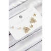 Pirinç Zirkon Taşlı Yıldız Model Gold Renk 925 Ayar Gümüş Çivi Kadın Küpe Set