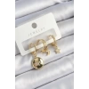 Pirinç Zirkon Taşlı Yıldız Ve Ay Model Gold Renk 3lü Çift Kadın Küpe Set