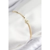 Pirinç Zirkon Taşlı Yonca Model Ezme Zincir Gold Renk Kadın Bileklik