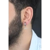 Silver Renk Kaplama Göktürkçe Yazı Figürlü Çelik Kıstırmalı Erkek Küpe