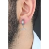 Silver Renk Kaplama Göktürkçe Yazı Figürlü Çelik Kıstırmalı Erkek Küpe