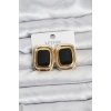 Siyah Mineli Kare Gold Renk Vintage Kadın Küpe