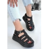 Toten Siyah Cilt Kemerli Sandalet