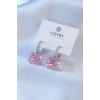 VIP Seri Gold Renk Zirkon Kare Pembe Zirkon Taşlı Kadın Küpe
