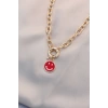 Yeni Sezon Kırmızı Renk Smile Model Retro Gold Metal Kolye