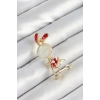 Zirkon Taş Detaylı Kırmızı 3D Scooter Süren Tavşan Kız Figürlü Gold Renk Kadın Broş