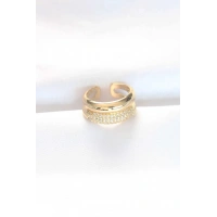 2li Görünümlü Zirkon Taşlı Gold Renk Ayarlanabilir Bombe Yüzük