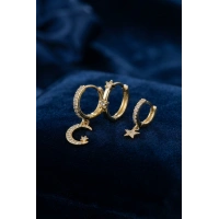 3 lü Ay ve Yıldız Model Gold Renk Set Küpe