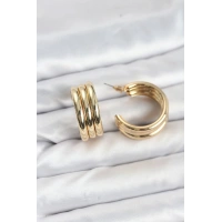 3lü Görünüm 316L Çelik Gold Renk Kadın Küpe
