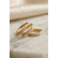 3 lü Set Gold Renk Zirkon Taşlı Kare Halka Küpe