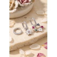 3 lü Set Gümüş Renk Çiçek Model Küpe
