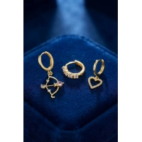 3 lü Set Küpe Gold Renk Eros Yay Detaylı