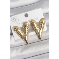 316 Çelik Gold Renk İşlemeli Kalp Model Kadın Küpe