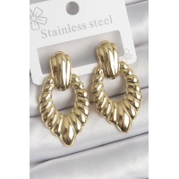 316 Çelik Gold Renk İşlemeli Motiif Model Kadın Küpe