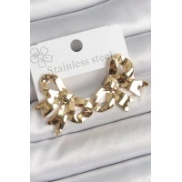 316 Çelik Gold Renk Kurdele Plaka Model Kadın Küpe