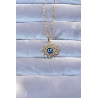 316L Altın Renk Zirkon Taşlı Nazarlı Göz Kolye
