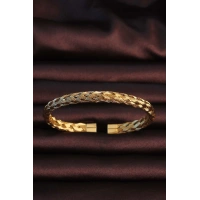 316L Çelik Altın Renk Kalın Yassı Örgü Model Erkek Bileklik