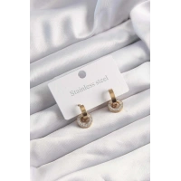 316L Çelik Altın Renk Zirkon Taşlı Halka Model Küpe