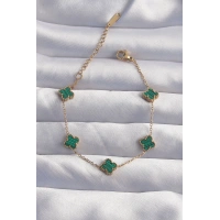 316L Çelik Baby Boy Gold Renk Çizgili Yeşil Mineli Yonca Bileklik