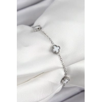 316L Çelik Beyaz Sedef Yonca Model Gümüş Renk Kadın Bileklik