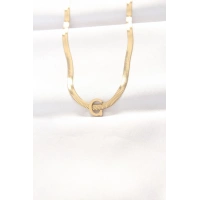 316L Çelik C Harfli Gold Renk İtalyan Zincirli Kolye