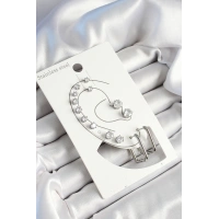 316L Çelik Dikdörtgen Figürlü Ve Zirkon Taşlı Gümüş Renk 7li Çift Kadın Küpe Set