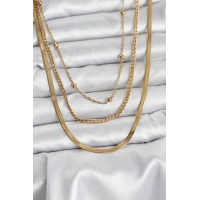 316L Çelik Gold Renk 3lü Kadın Kolye