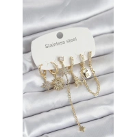 316L Çelik Gold Renk 6lı Set Charmlı Kadın Küpe