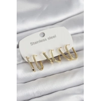 316L Çelik Gold Renk 6lı Set Geometrik Model Kadın Küpe