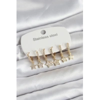 316L Çelik Gold Renk 6lı Set Yıldız Model Kadın Küpe