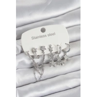 316L Çelik Gold Renk 6lı Set Zincirli Yıldız Modelli Kadın Küpe