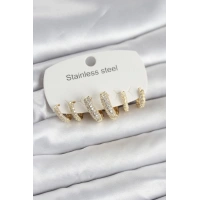 316L Çelik Gold Renk 6lı Set Zirkon Taşlı Halka Model Kadın Küpe