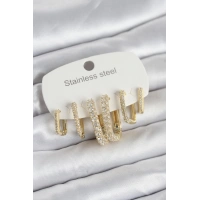 316L Çelik Gold Renk 6lı Set Zirkon Taşlı Kadın Küpe